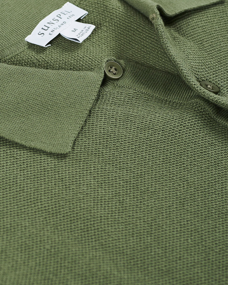 Herren | Poloshirts | Sunspel | Rack Stitch Fine Knitted Polo Light Khaki