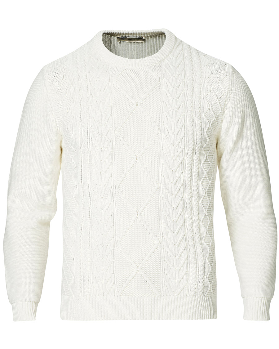 Herren | Pullover | Piacenza Cashmere | Aran Knit Cotton Sweater Off White