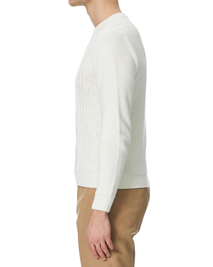 Herren | Pullover | Piacenza Cashmere | Aran Knit Cotton Sweater Off White