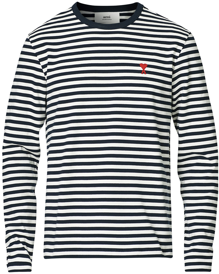 Herren | T-Shirts | AMI | Breton Stripe Long Sleeve Tee White/Navy