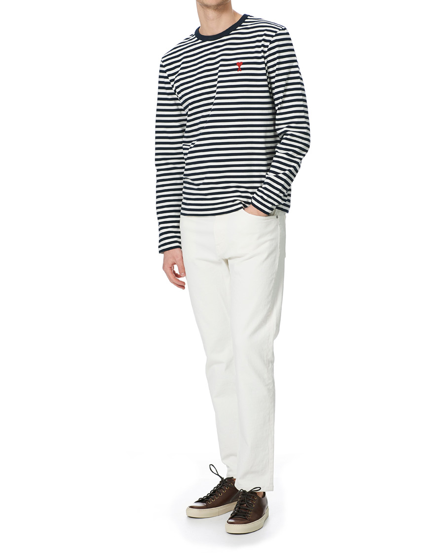 Herren | T-Shirts | AMI | Breton Stripe Long Sleeve Tee White/Navy