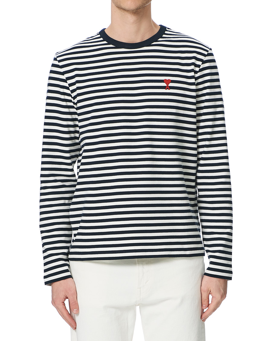 Herren | T-Shirts | AMI | Breton Stripe Long Sleeve Tee White/Navy