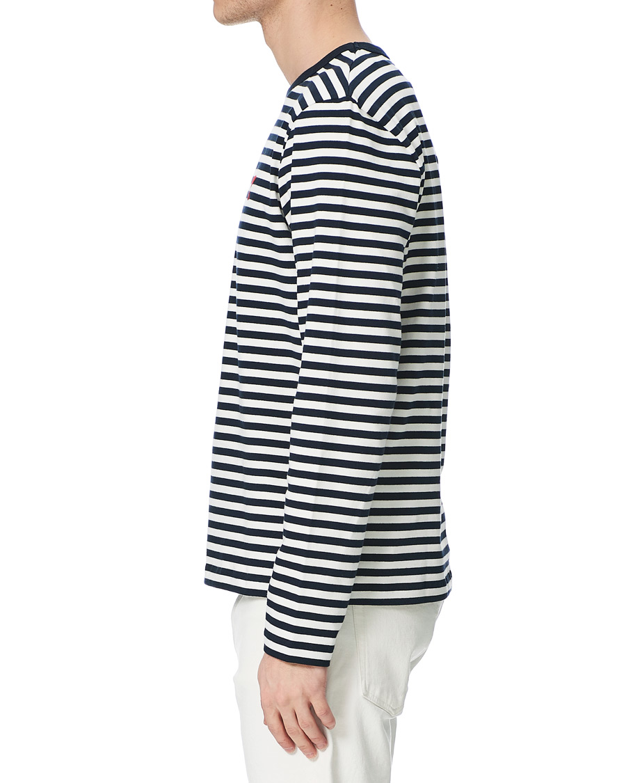 Herren | T-Shirts | AMI | Breton Stripe Long Sleeve Tee White/Navy