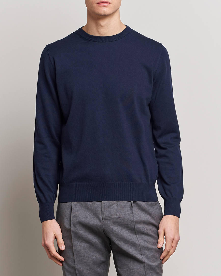 Herren | Italian Department | Canali | Cotton Crew Neck Pullover Navy