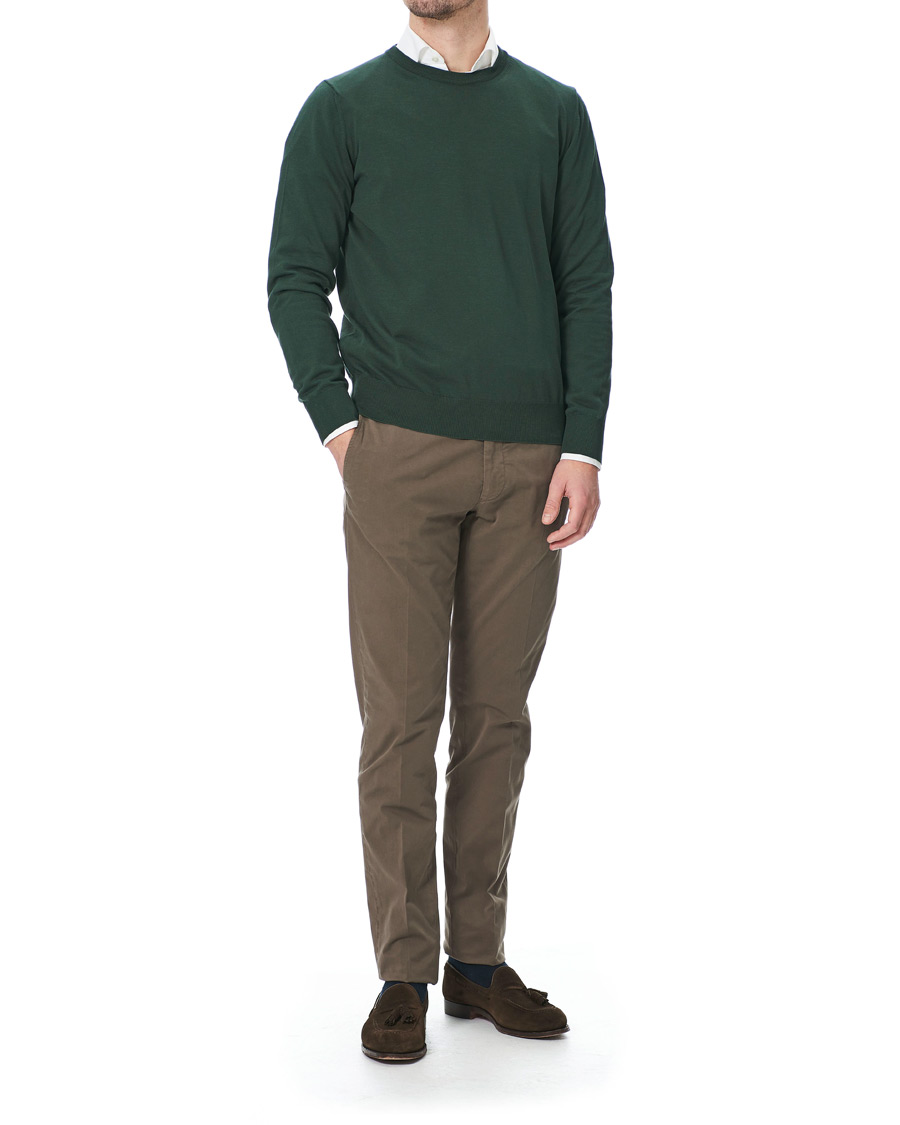 Herren | Pullover | Canali | Cotton Crew Neck Bottle Green