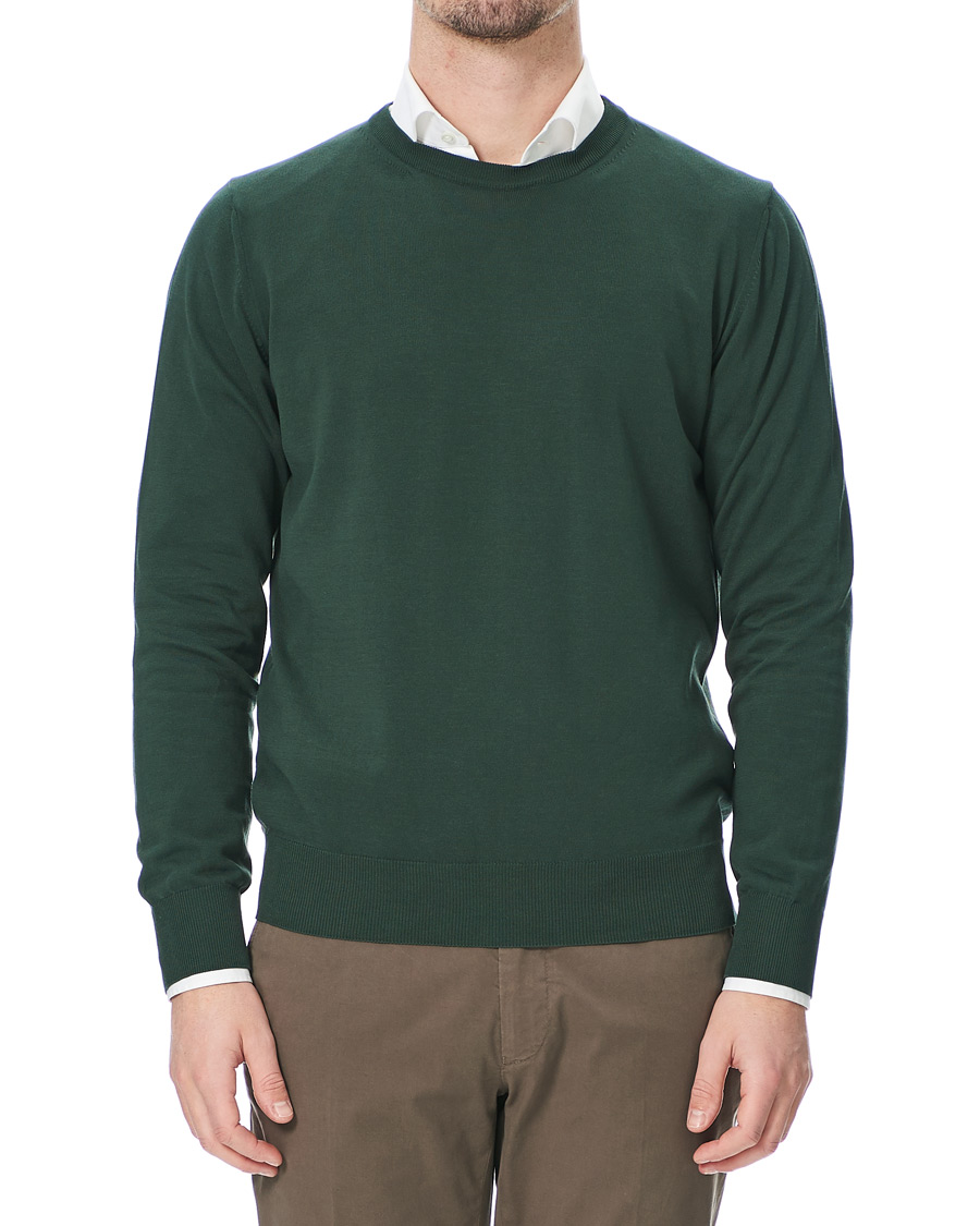Herren | Pullover | Canali | Cotton Crew Neck Bottle Green