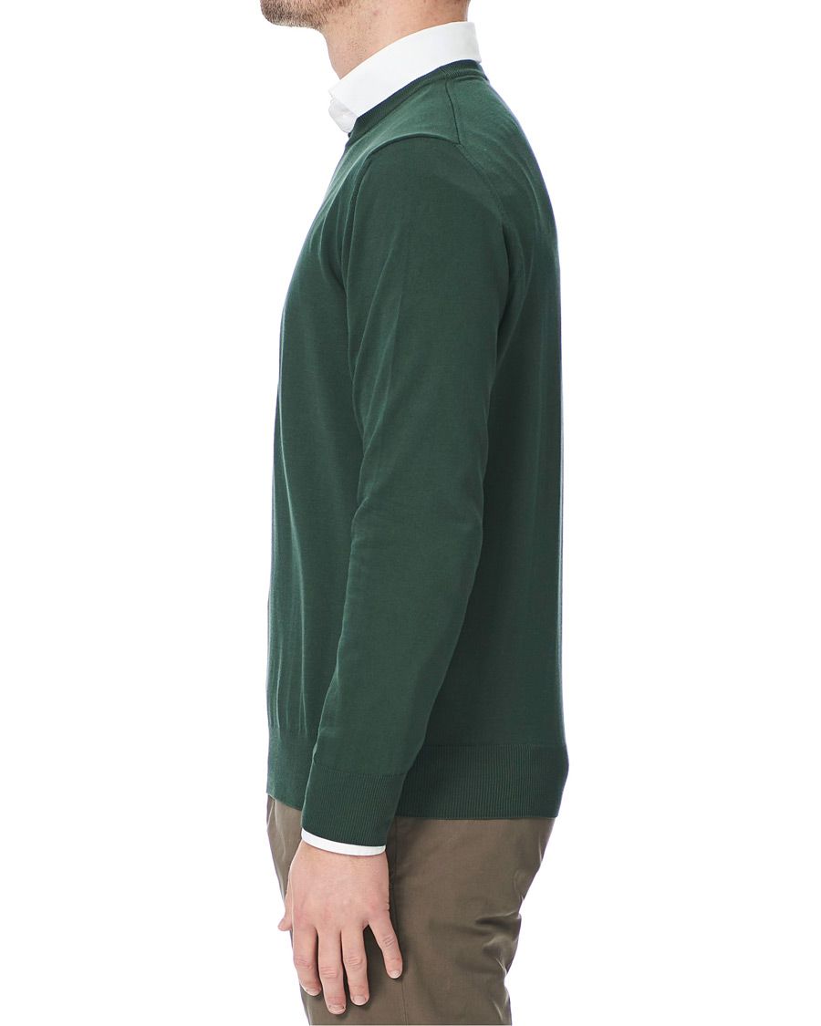 Herren | Pullover | Canali | Cotton Crew Neck Bottle Green