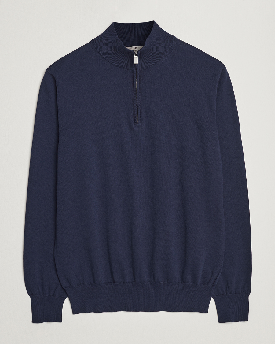 Herren | Pullover | Canali | Cotton Half Zip Sweater Navy