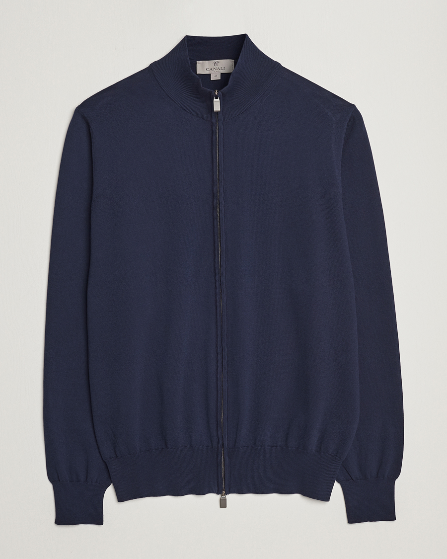 Herren | Pullover | Canali | Cotton Full Zip Sweater Navy