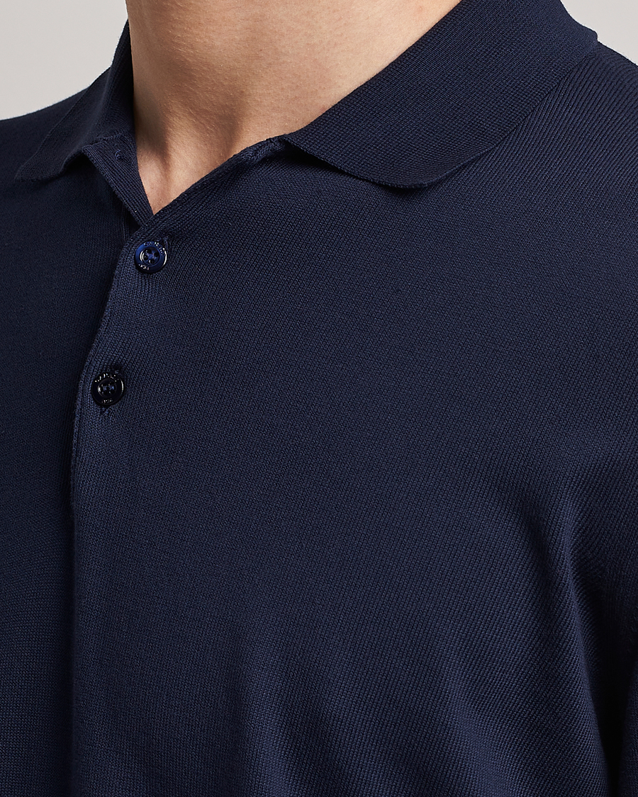 Herren | Pullover | Canali | Cotton Long Sleeve Polo Navy