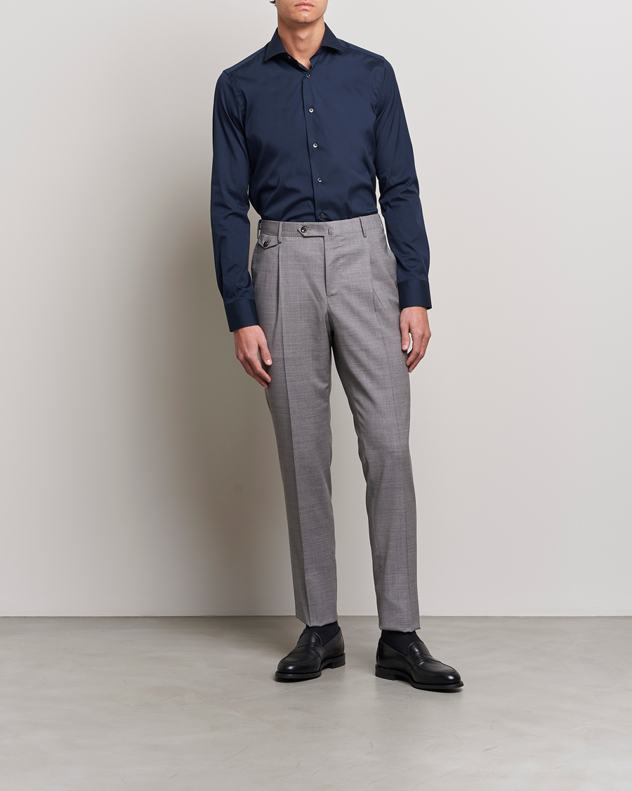 Herren | Hemden | Canali | Slim Fit Cotton/Stretch Shirt Navy
