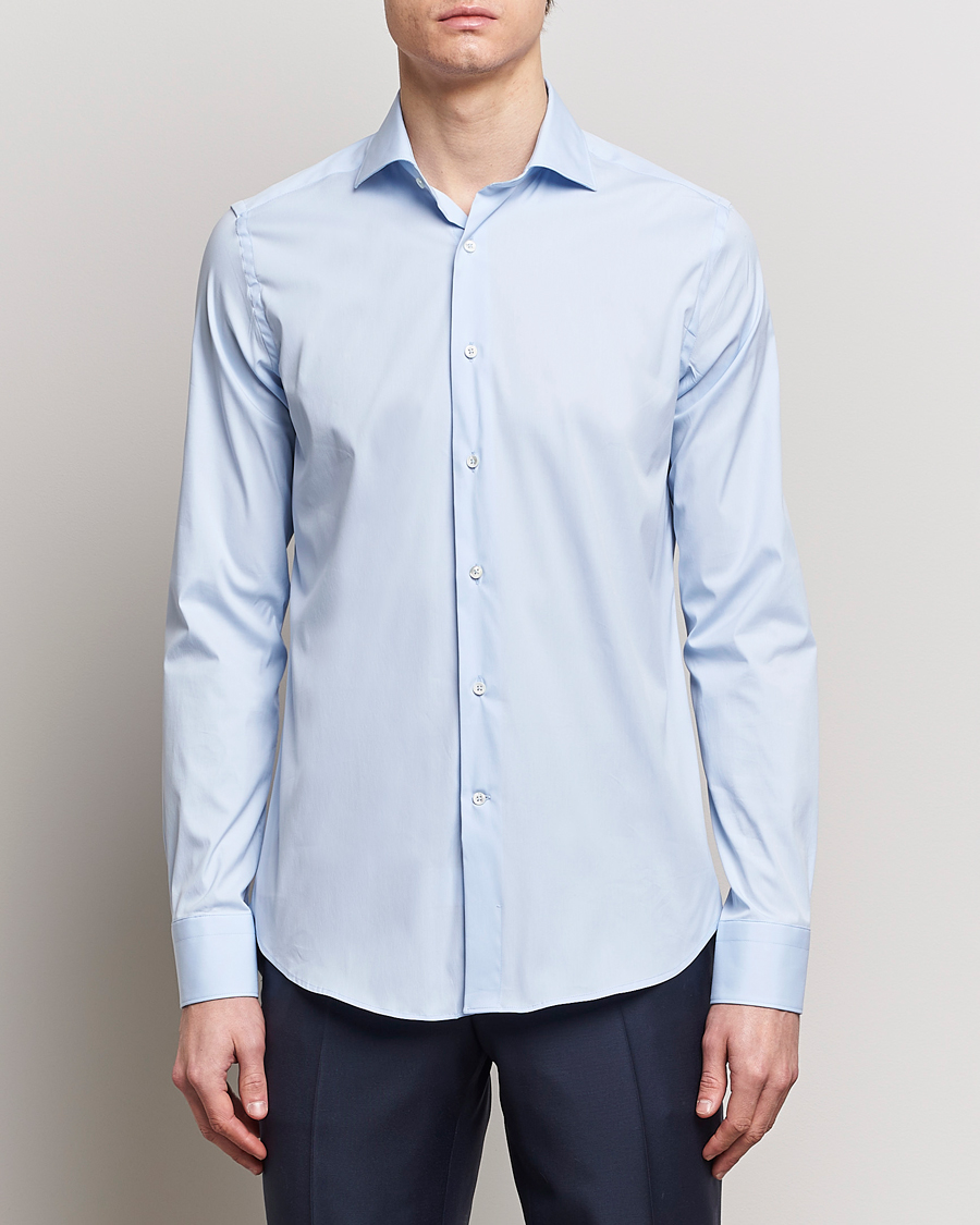 Herren | Quiet Luxury | Canali | Slim Fit Cotton/Stretch Shirt Light Blue