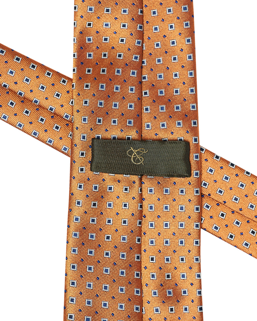 Herren | Canali Micro Square Silk Tie Orange 8 cm | Canali | Micro Square Silk Tie Orange 8 cm