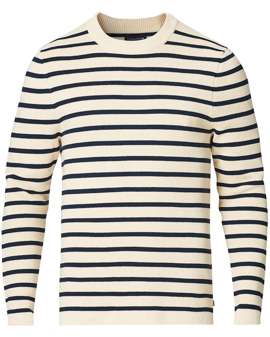 Herren | Pullover | Lexington | Martin Full Milano Striped Sweater White/Blue