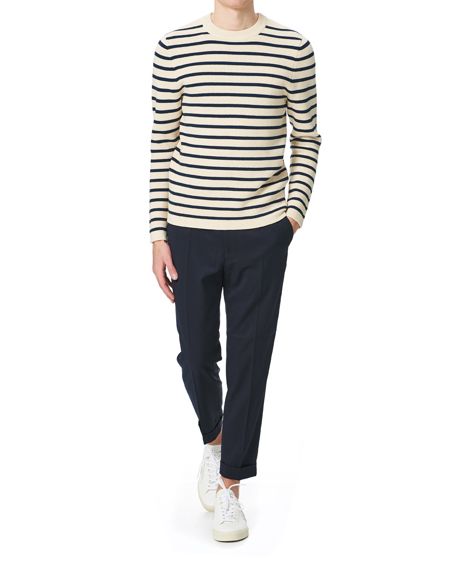 Herren | Pullover | Lexington | Martin Full Milano Striped Sweater White/Blue