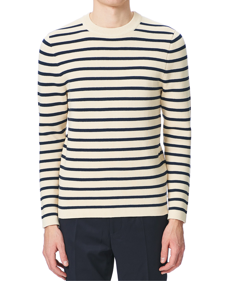 Herren | Pullover | Lexington | Martin Full Milano Striped Sweater White/Blue