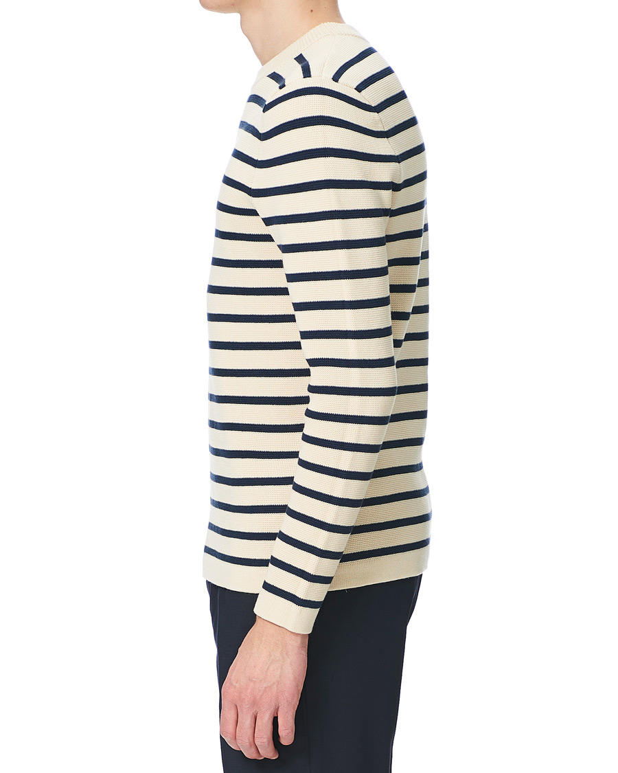 Herren | Pullover | Lexington | Martin Full Milano Striped Sweater White/Blue