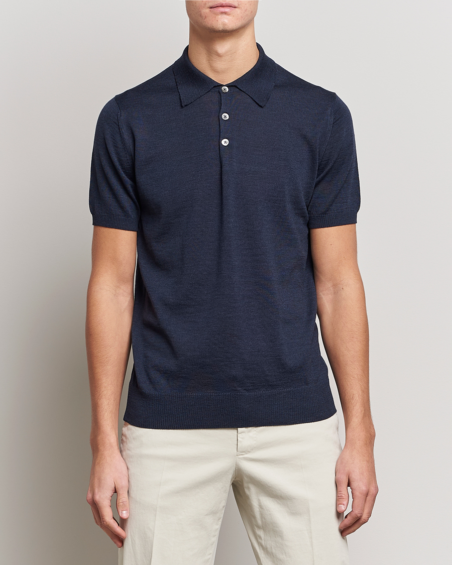 Herren | Poloshirts | Morris Heritage | Short Sleeve Knitted Polo Shirt Navy