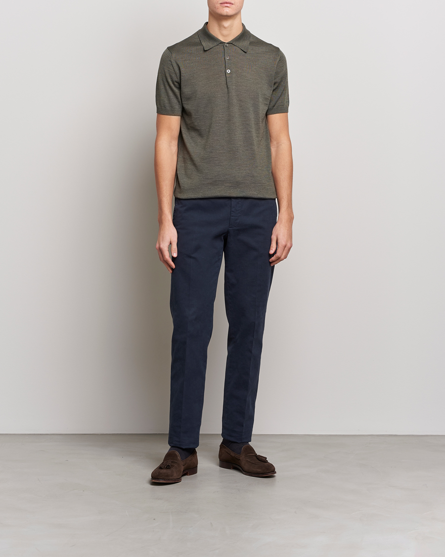 Herren | Poloshirts | Morris Heritage | Short Sleeve Knitted Polo Shirt Olive Green
