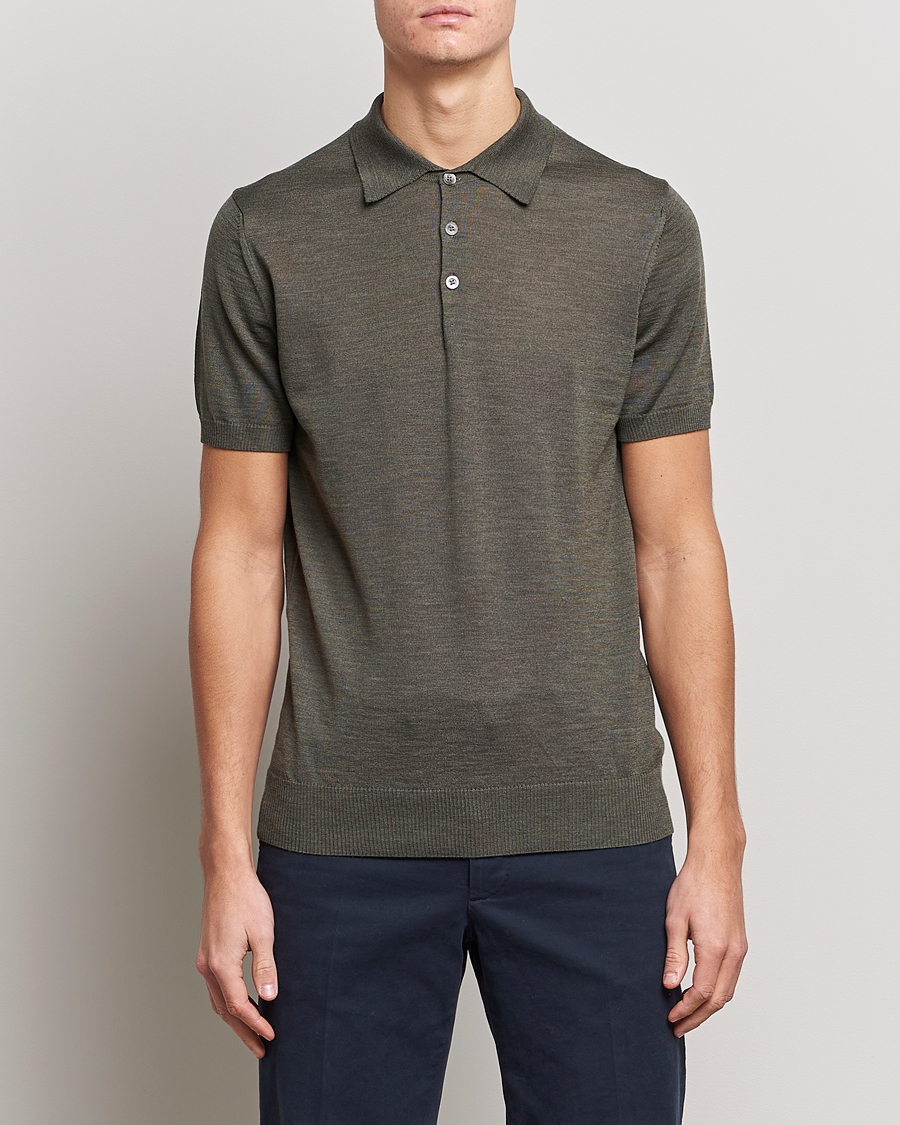 Herren | Poloshirts | Morris Heritage | Short Sleeve Knitted Polo Shirt Olive Green