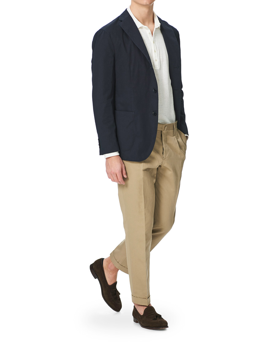 Herren | Hosen | Briglia 1949 | Easy Fit Pleated Linen/Cotton Trousers Beige