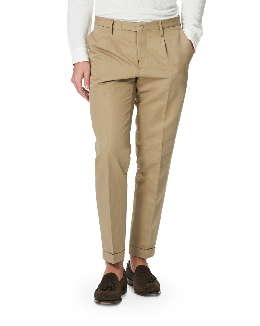 Herren | Hosen | Briglia 1949 | Easy Fit Pleated Linen/Cotton Trousers Beige