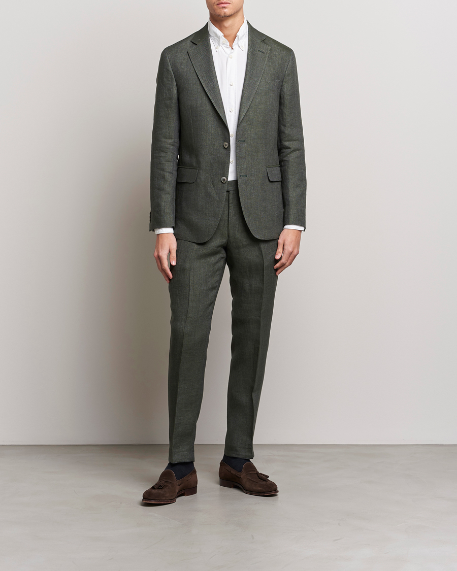 Herren | Hosen | Oscar Jacobson | Denz Linen Trousers Green