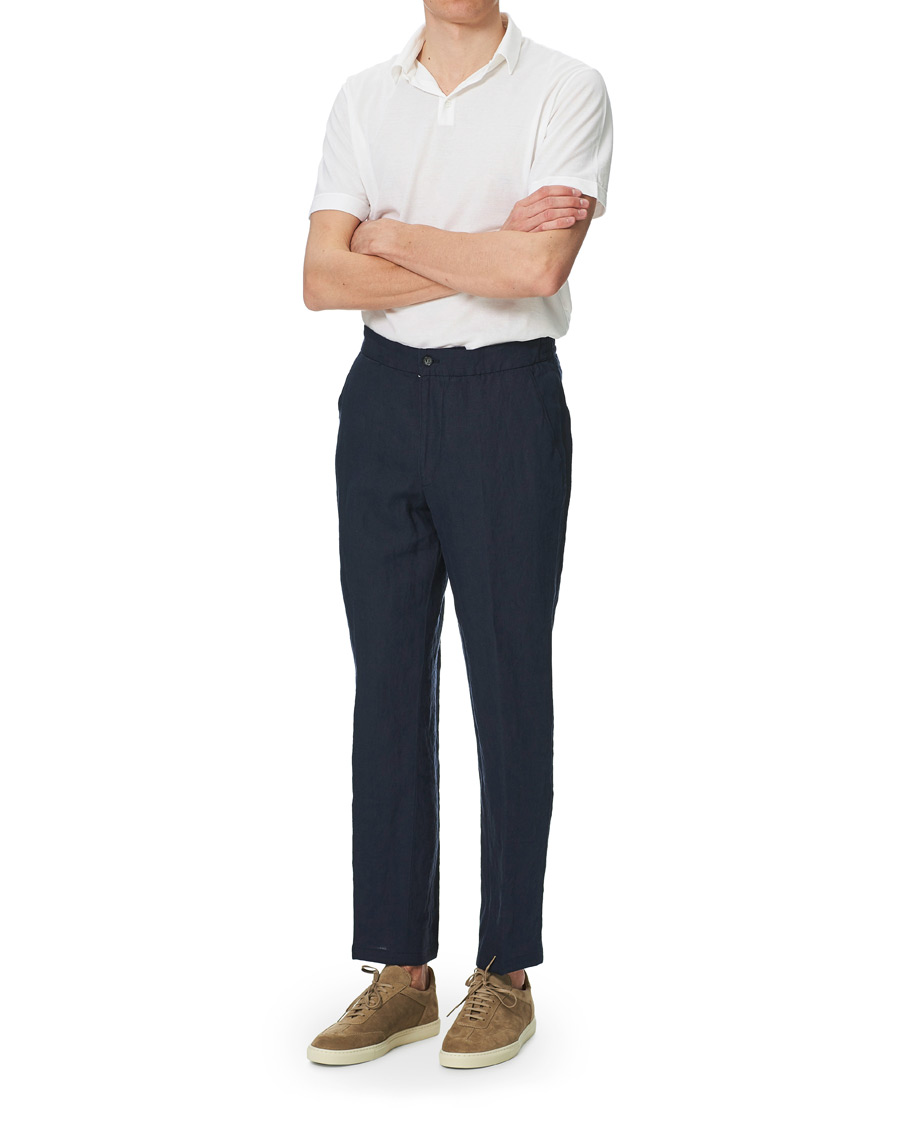 Herren | Hosen | Oscar Jacobson | Nicola Linen Trousers Navy