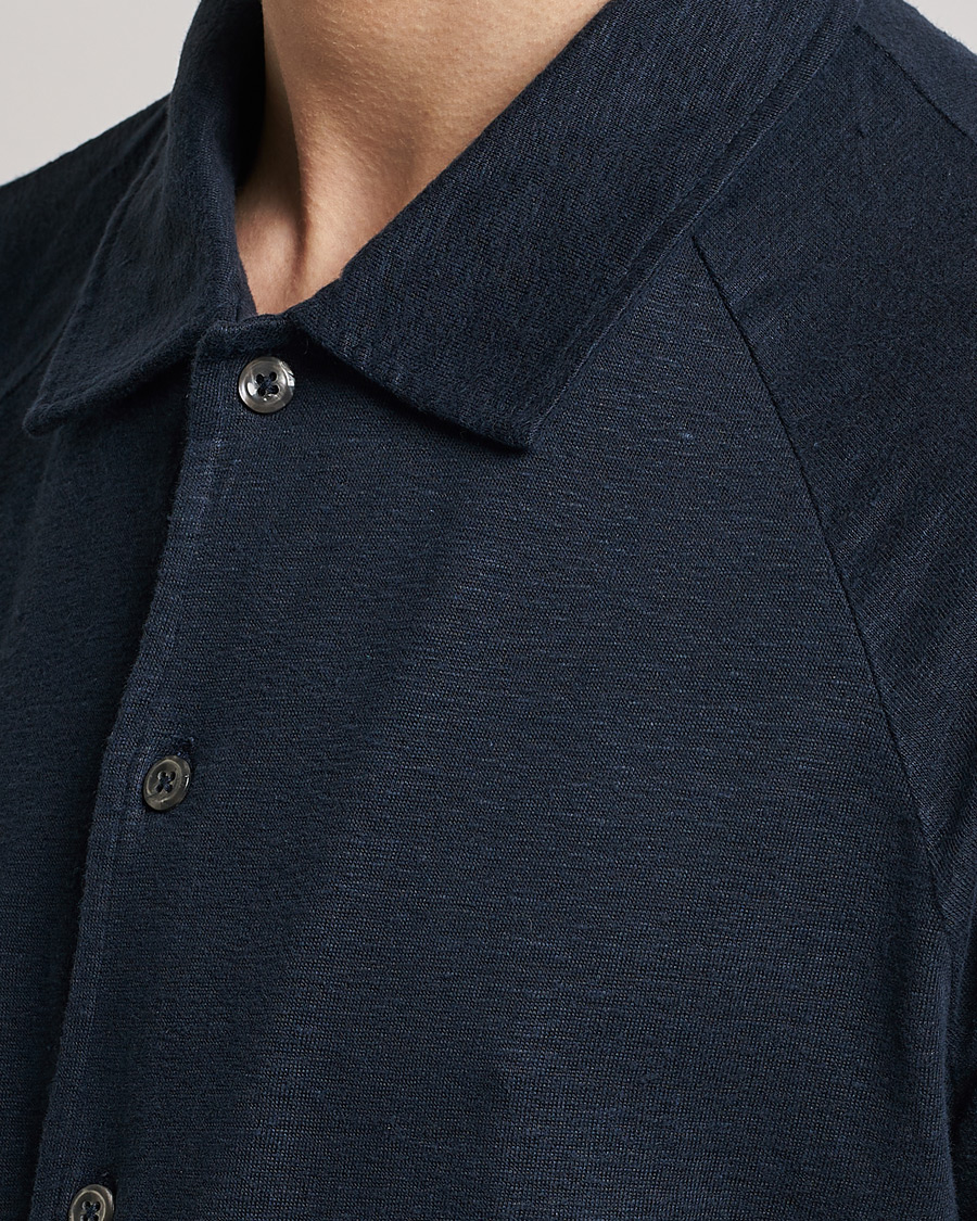 Herren | Poloshirt | Oscar Jacobson | Albin Short Sleeve Linen Polo Navy