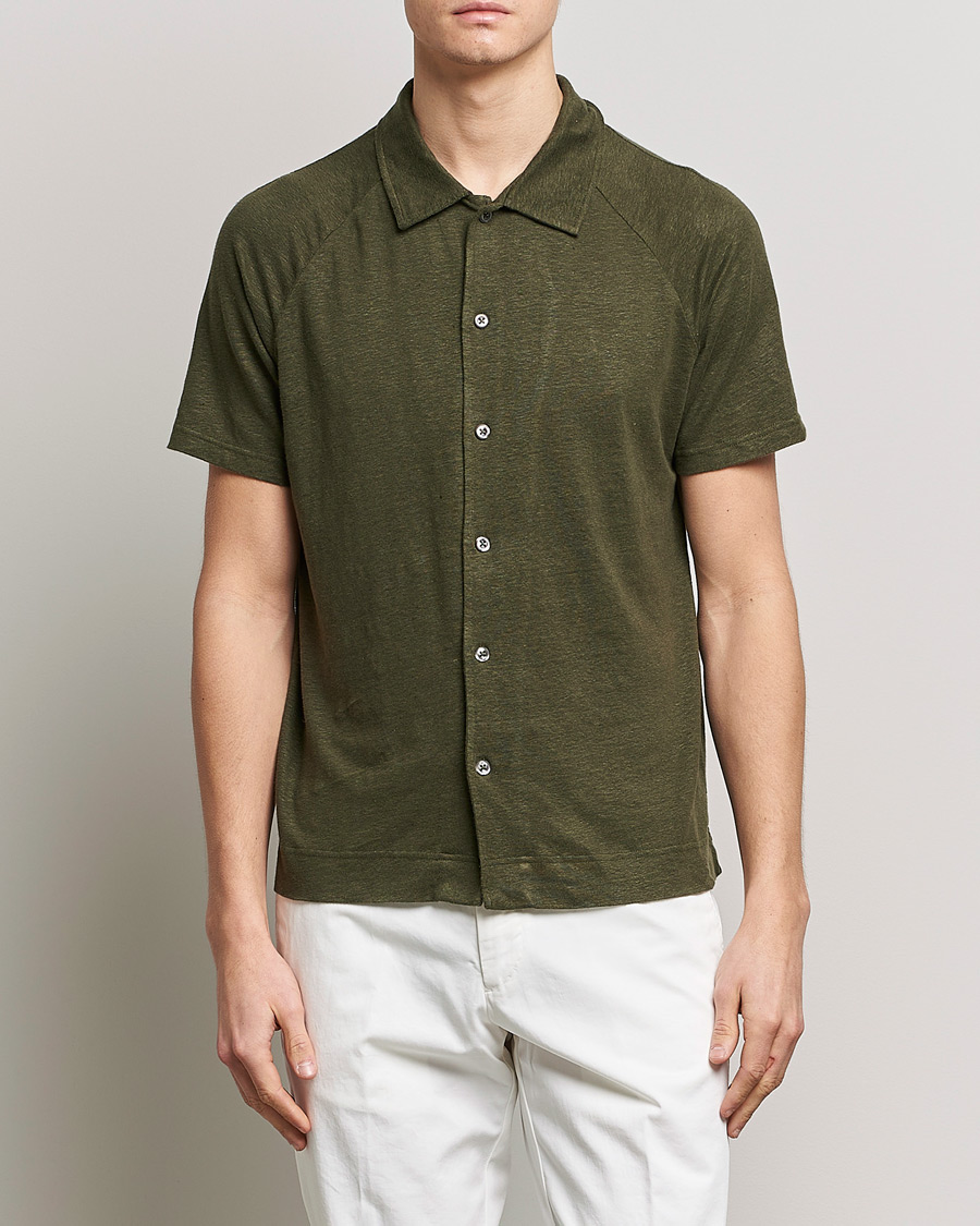 Herren | Poloshirt | Oscar Jacobson | Albin Short Sleeve Linen Polo Olive