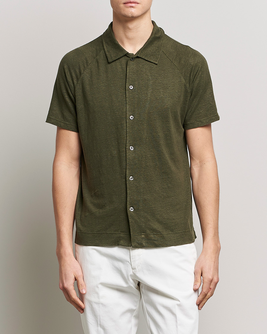 Herren |  | Oscar Jacobson | Albin Short Sleeve Linen Polo Olive