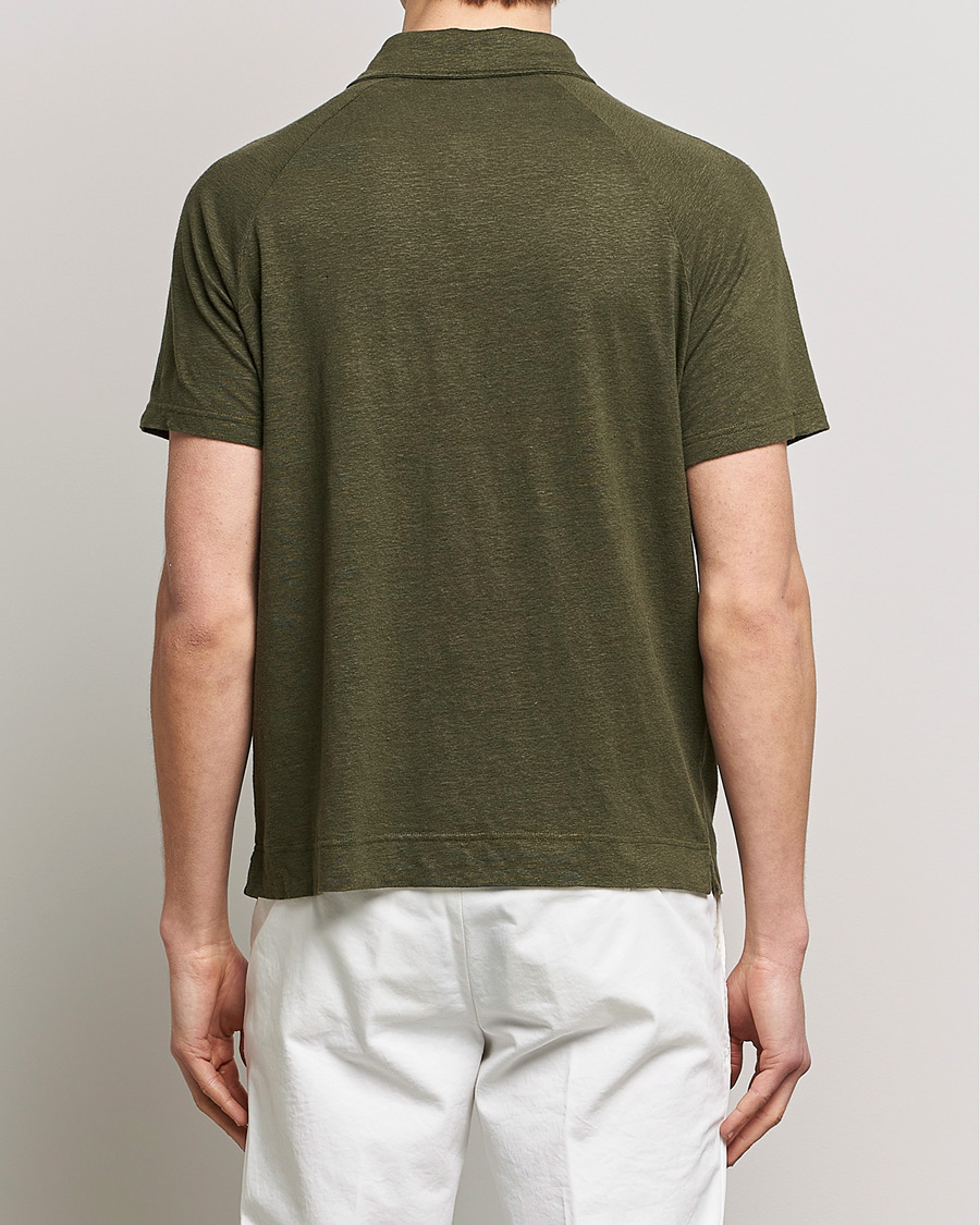 Herren | Poloshirt | Oscar Jacobson | Albin Short Sleeve Linen Polo Olive