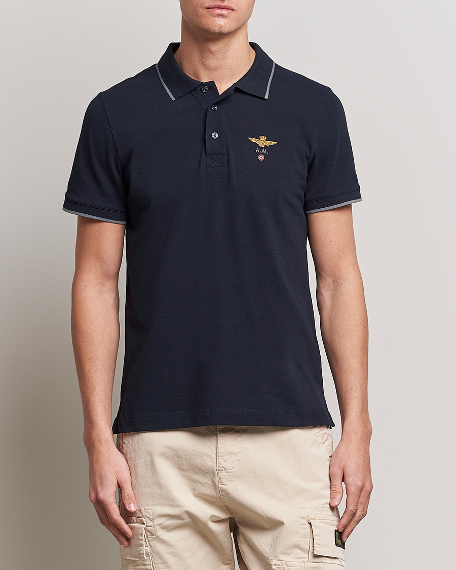 Herren | Kurzarm-Poloshirts | Aeronautica Militare | Garment Dyed Cotton Polo Blue Black