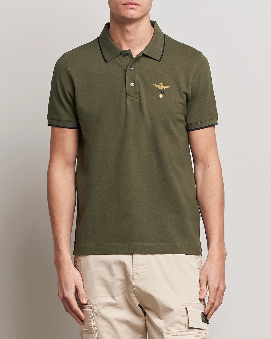 Herren | Kurzarm-Poloshirts | Aeronautica Militare | Garment Dyed Cotton Polo Green