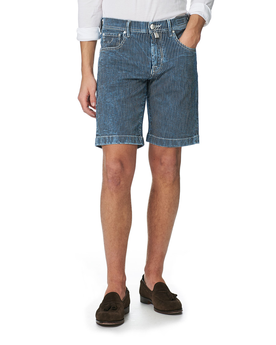 Herren | Shorts | Jacob Cohën | 6636 Striped Jeans Shorts Blue/White