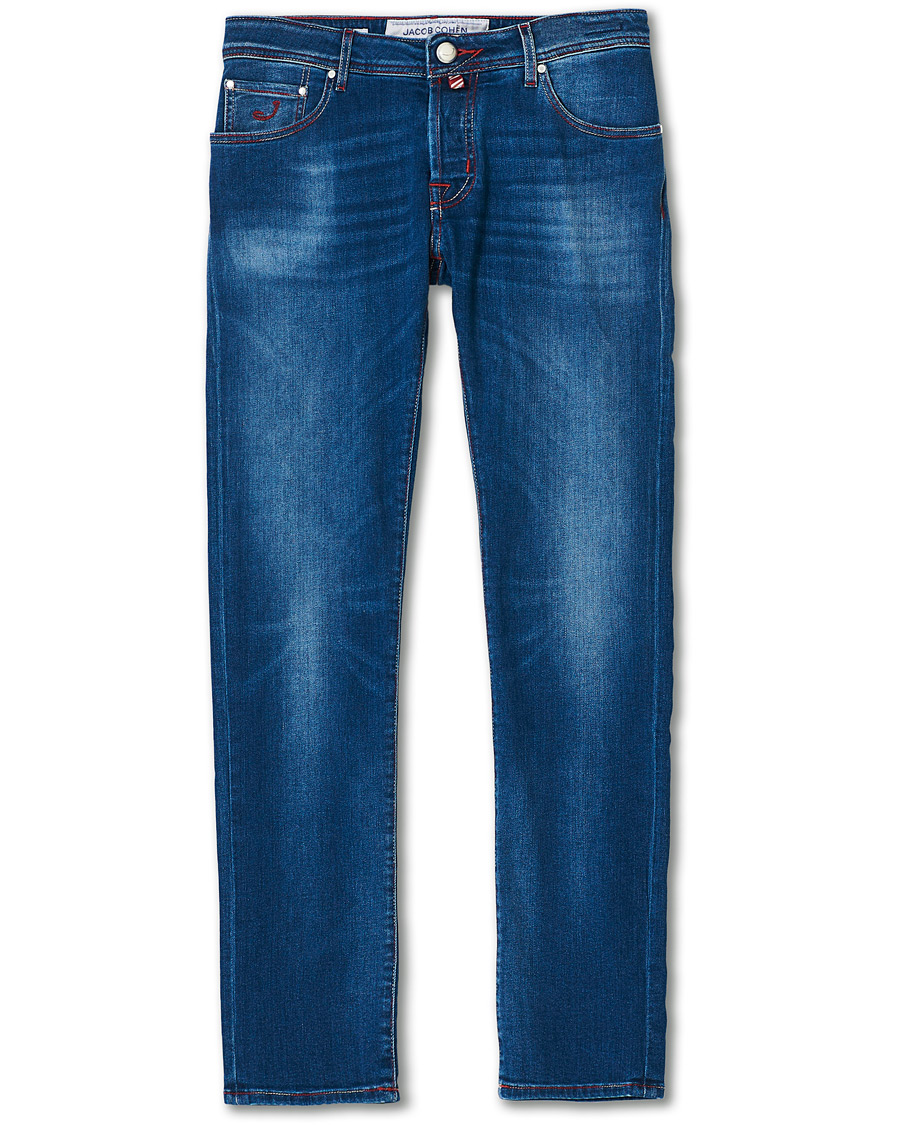 Herren | Jeans | Jacob Cohën | 622 Slim Fit Contrast Stiching Jeans Mid Blue
