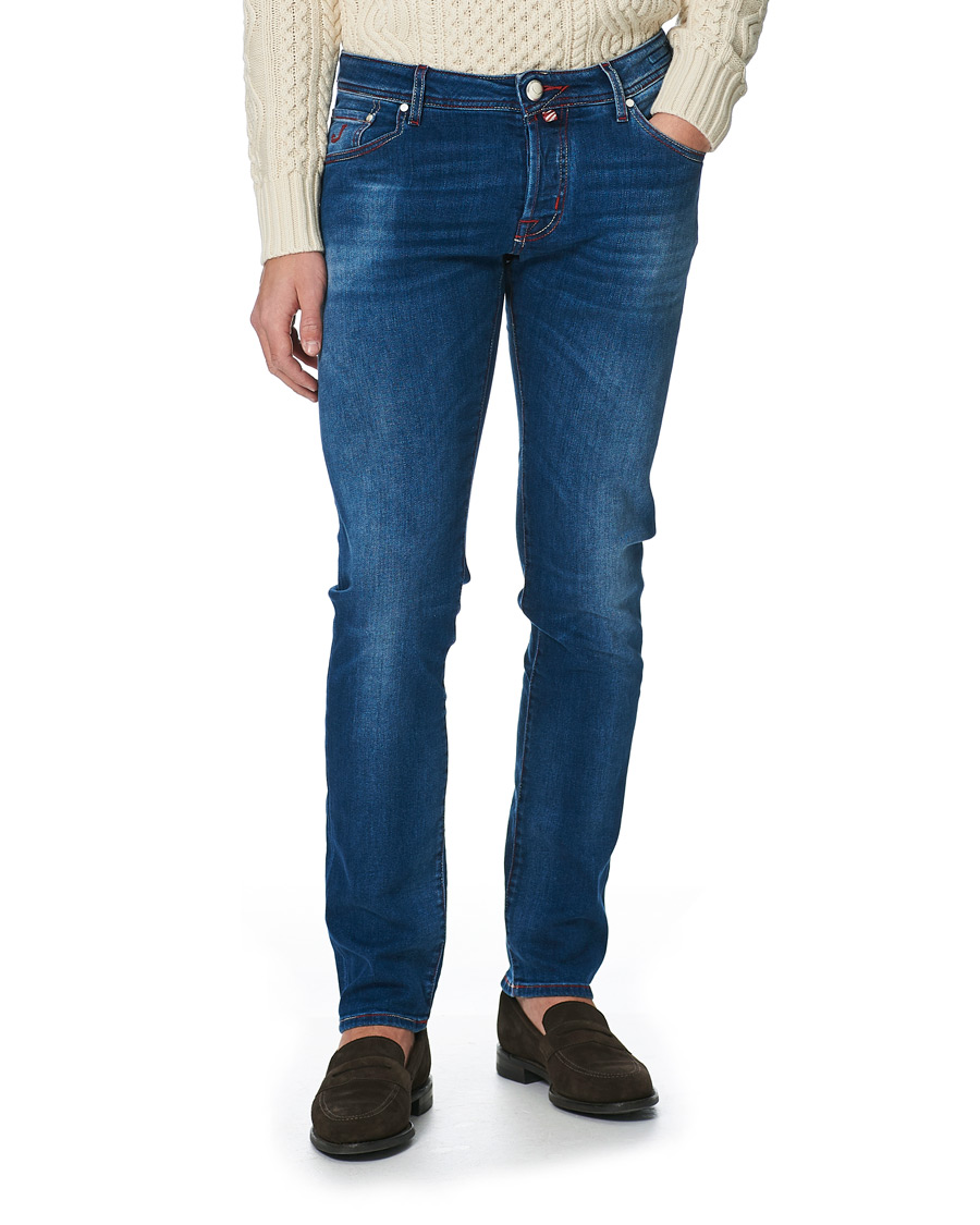 Herren | Jeans | Jacob Cohën | 622 Slim Fit Contrast Stiching Jeans Mid Blue