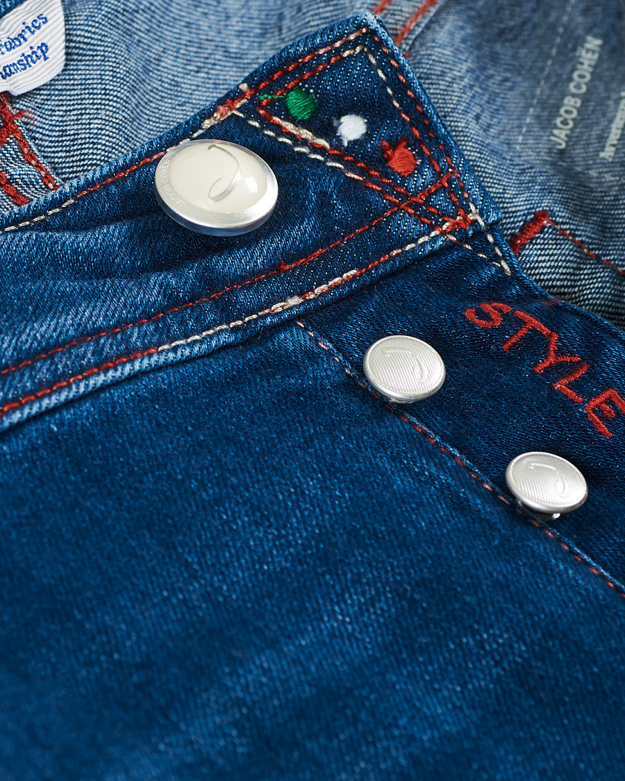 Herren | Jeans | Jacob Cohën | 622 Slim Fit Contrast Stiching Jeans Mid Blue