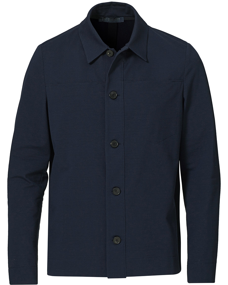 Herren | Hemden | Harris Wharf London | Cool Max Cotton Seersucker Overshirt Navy