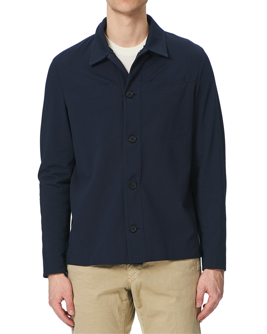 Herren | Hemden | Harris Wharf London | Cool Max Cotton Seersucker Overshirt Navy