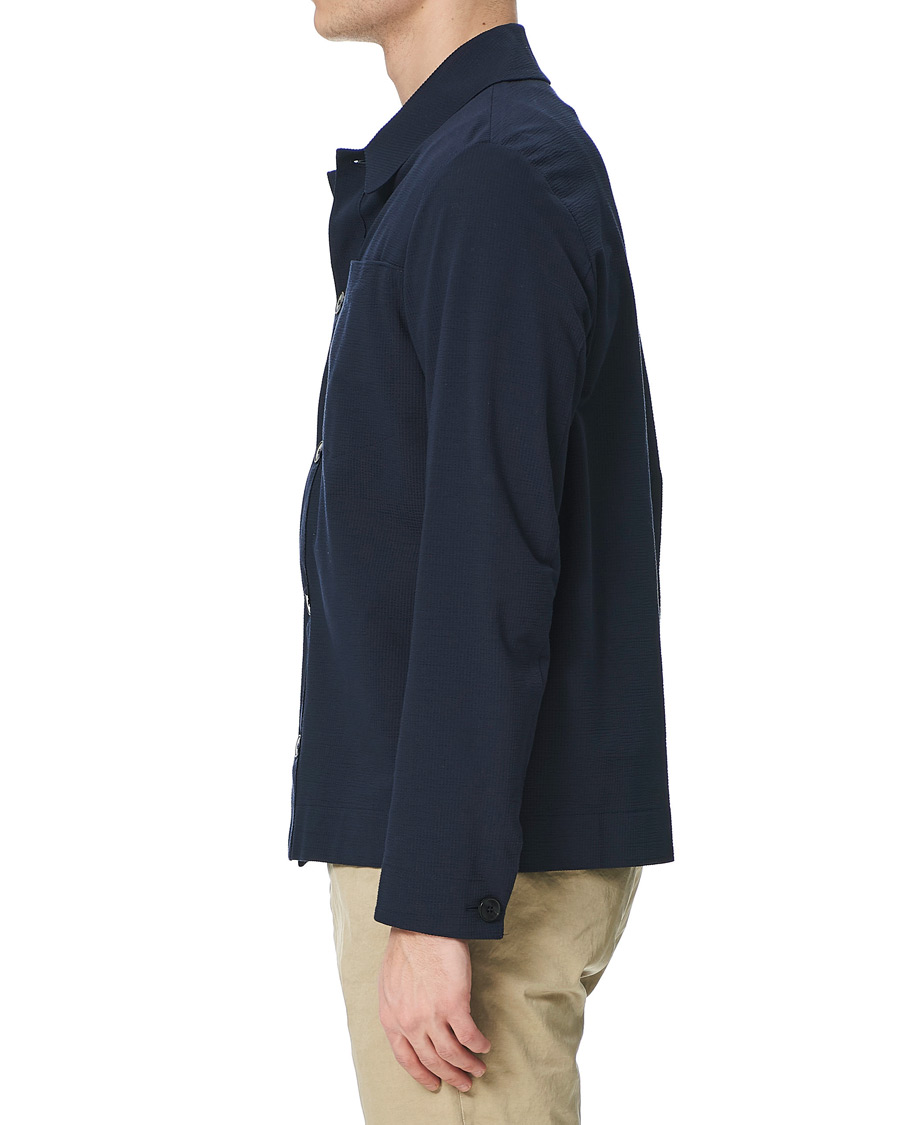 Herren | Hemden | Harris Wharf London | Cool Max Cotton Seersucker Overshirt Navy