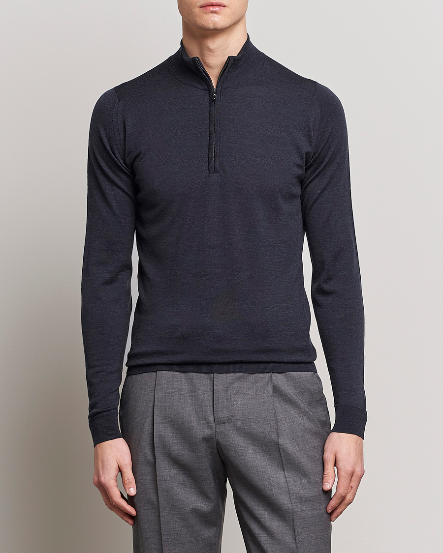 Herren | Pullover | John Smedley | Barrow Extra Fine Merino Half Zip Hepburn Smoke