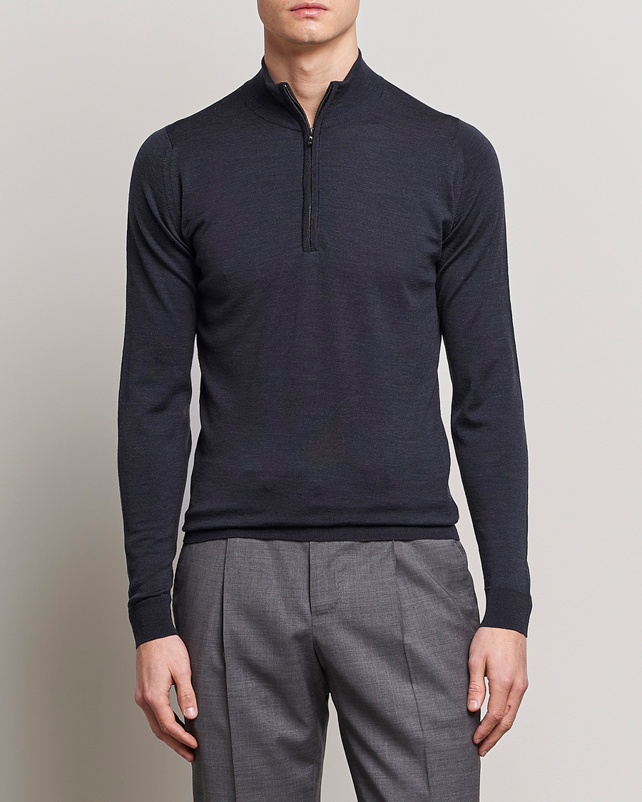 Herren | Best of British | John Smedley | Barrow Extra Fine Merino Half Zip Hepbrun Smoke