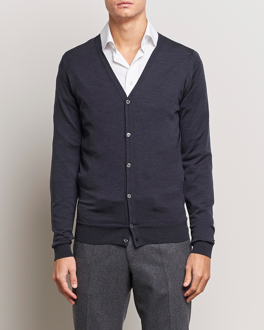 Herren | Strickjacke | John Smedley | Petworth Extra Fine Merino Cardigan Hepburn Smoke