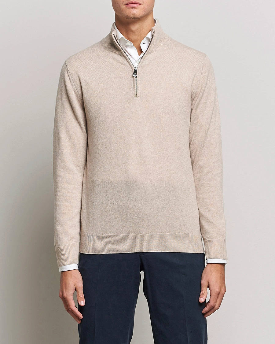 Herren | Half-zip | Piacenza Cashmere | Cashmere Half Zip Sweater Beige