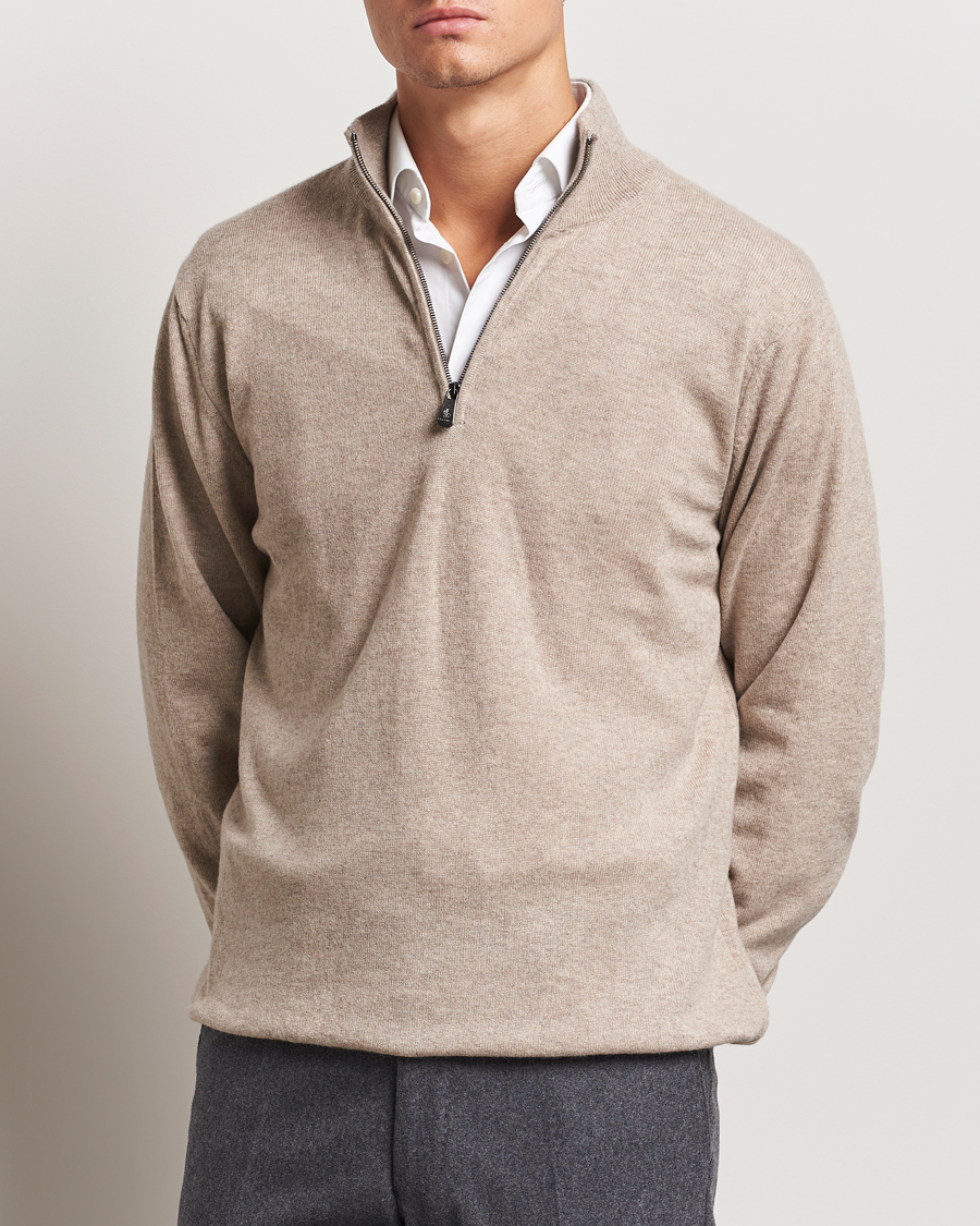 Herren | Piacenza Cashmere | Piacenza Cashmere | Cashmere Half Zip Sweater Beige