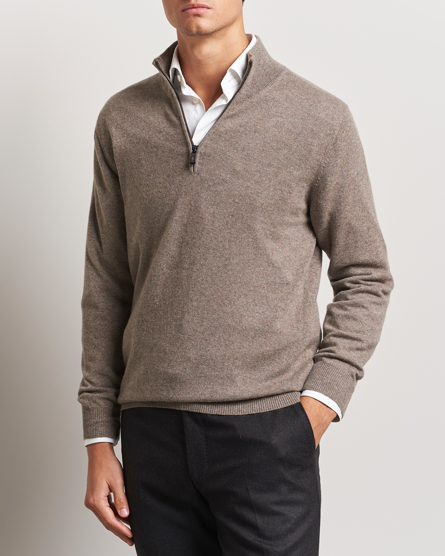 Men |  | Piacenza Cashmere | Cashmere Half Zip Sweater Brown