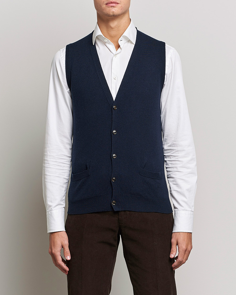 Men |  | Piacenza Cashmere | Cashmere Sleeveless Cardigan Navy