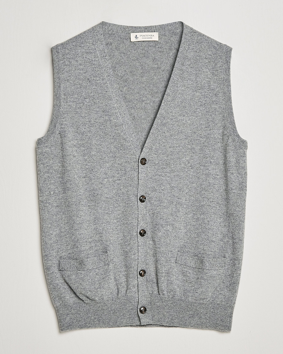 Herren | Pullover | Piacenza Cashmere | Cashmere Sleeveless Cardigan Light Grey