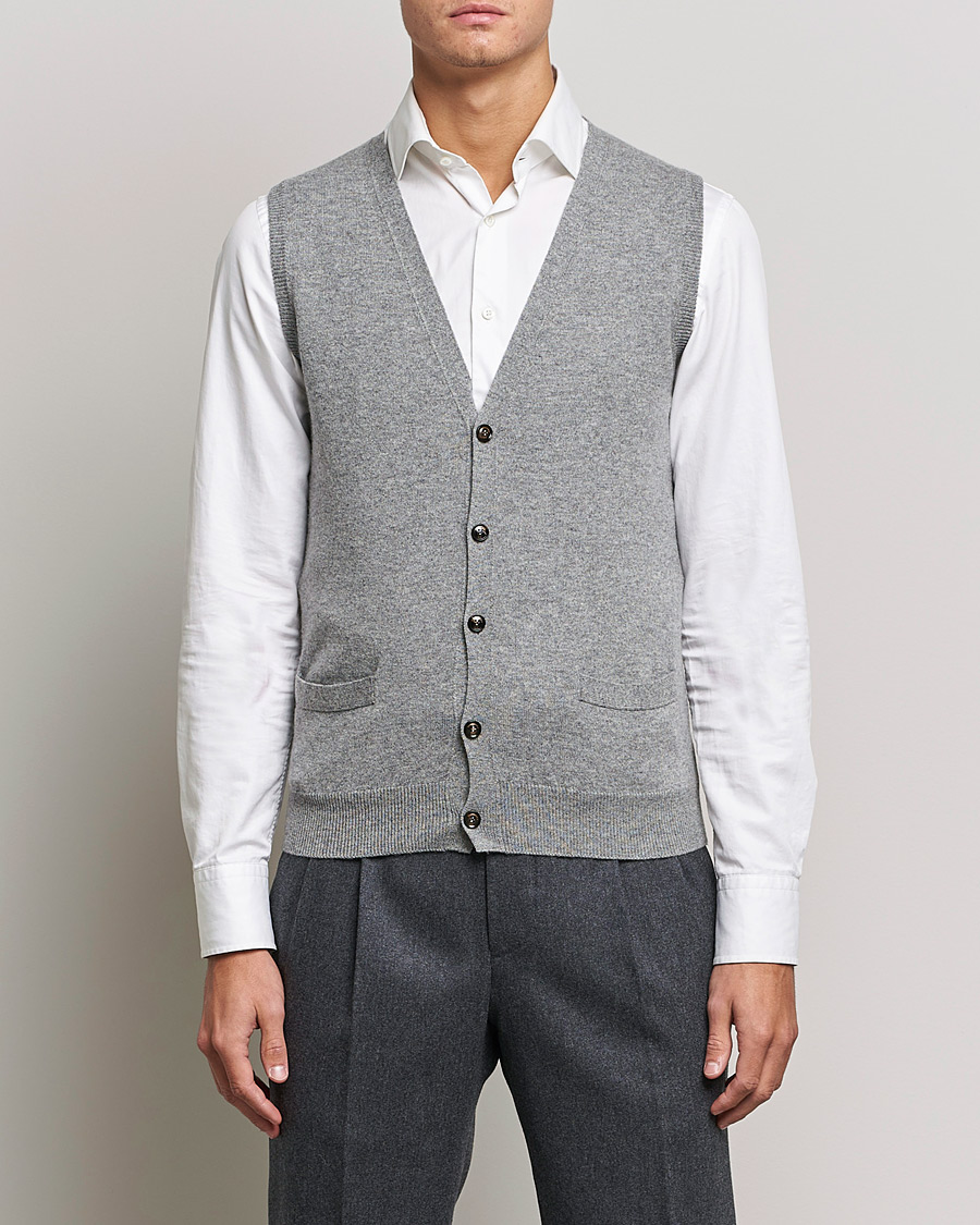 Herr |  | Piacenza Cashmere | Cashmere Sleeveless Cardigan Light Grey